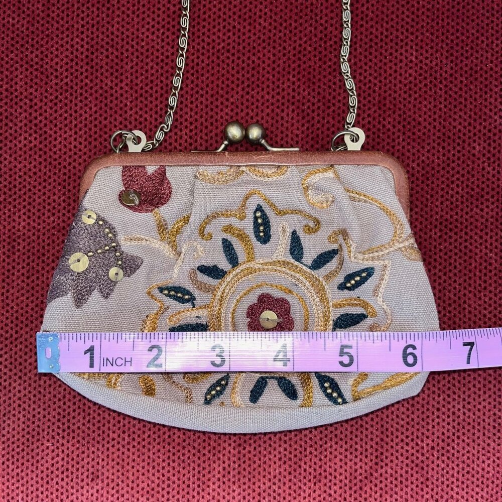 FOSSIL Crewel Frame Mini Multicolor Kisslock Clutch Canvas Crossbody Purse - Picture 14 of 16